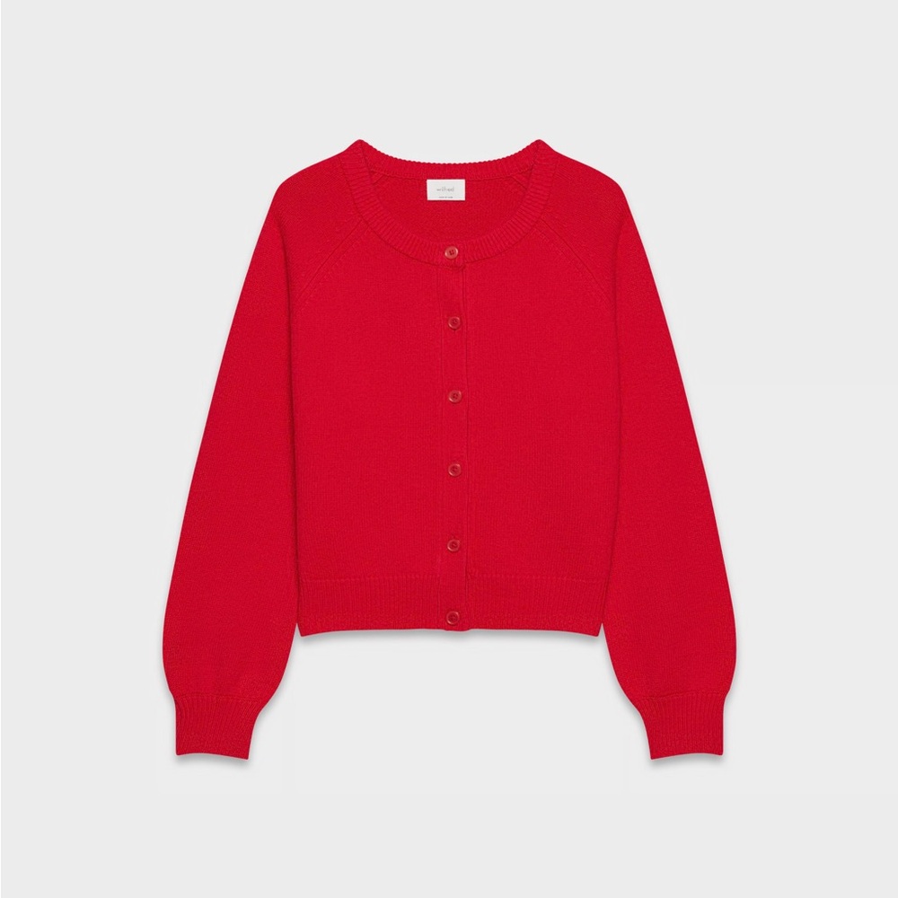 Aritzia Cashmere Relaxed Crew Cardigan Red - Picture 2 of 3